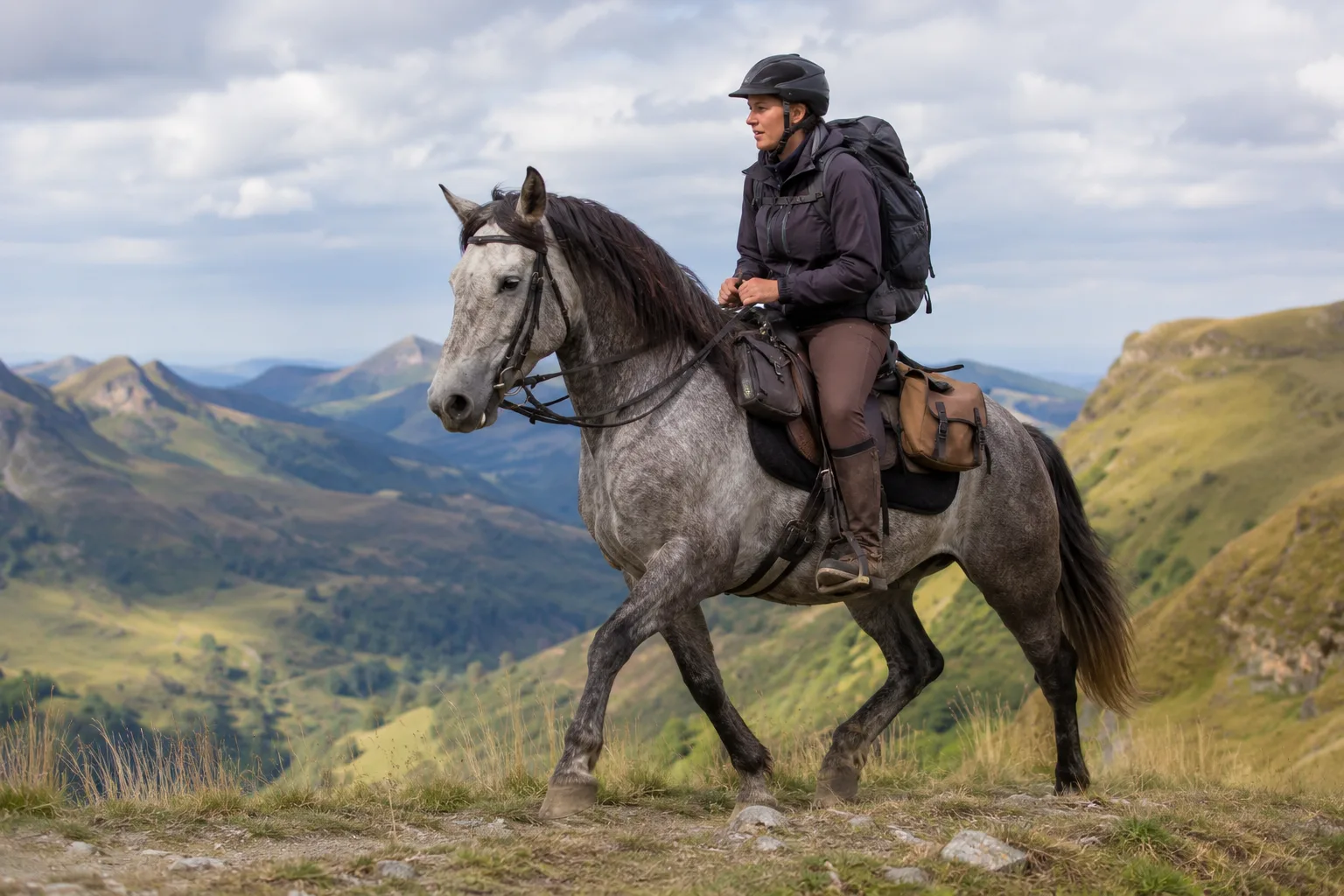 Azerbaijan horse galloping on a rocky mountain trail