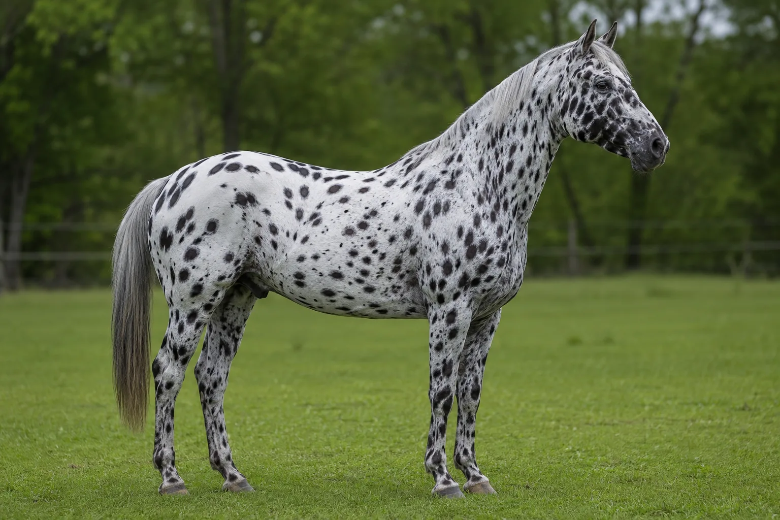 Realistic photo of a chestnut Haflinger with a flaxen mane, in profile, in an alpine meadow.