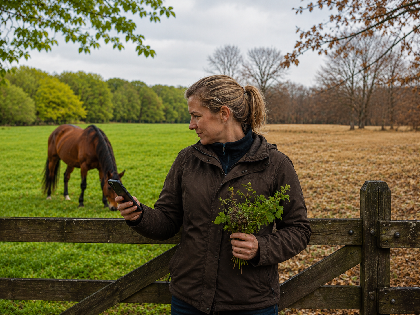 Fougère aigle : reconnaissance de plante toxique au pré, observation du contexte de pâture et gestion des risques. Application mobile Equio pour identifier les plantes toxiques au cheval.
